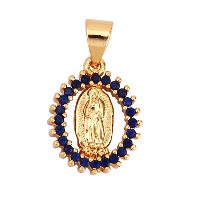 Miraculous Medal Charm Oval Heart Round Pendan,Colour CZ Paved,Real Gold Plated ,Necklace Bracelet Making Finding Supplies K11