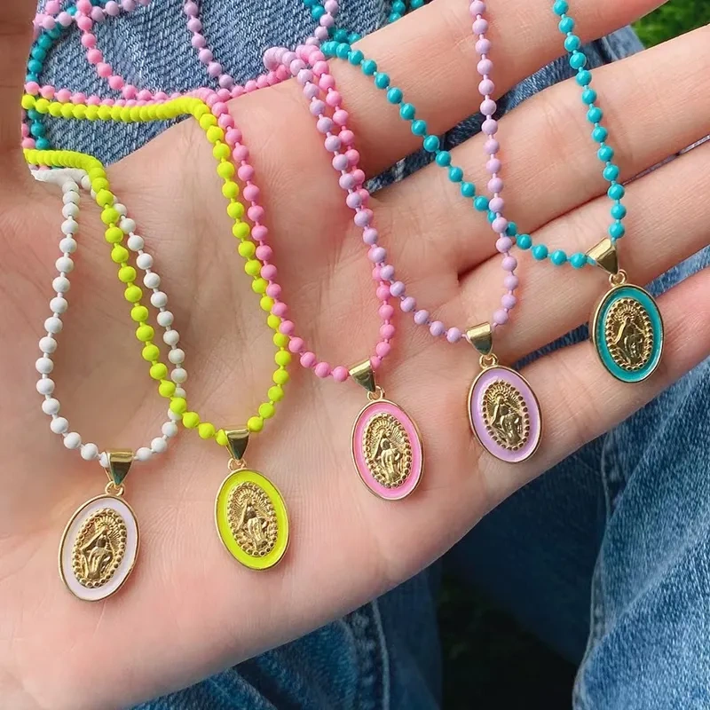 Enamel Miraculous Medal Virgin Mary Catholic Holy Charm,18K Gold Colour Plated ,Craft Jewelry For Diy Necklace Wholesale M53