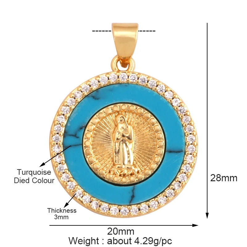 Round Shape Miraculous Medal Virgin Mary Catholic,Holy Natural Mother of Pearl Shell Agate Malachite Tiger Eye Pendant Charm M66