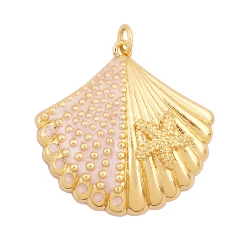 Fish Monta Ray Marine Organism Sea Conch Shell Nautil Coral Branch Charm Pendant,Gold Plated Zircon Jewelry Finding Supplies P02