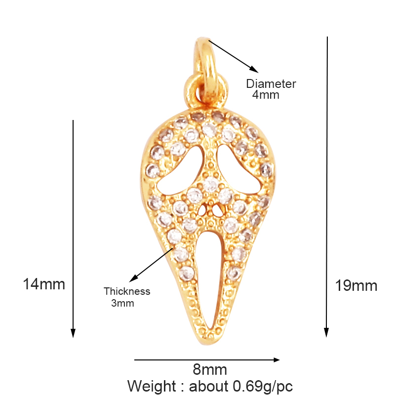 Popular Carnival Halloween Scream Ghost Skeleton Pumpkin Mask Charm Pendant,Trendy Cubic Zirconia 18K Gold Jewelry Necklace Q13