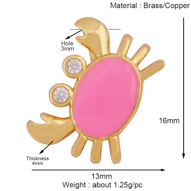 Marine Organism Fish Sea Conch Horse Shell Starfish Crab Fishbone Charm Pendant,Gold Plated Zircon Jewelry Finding Supplies K73