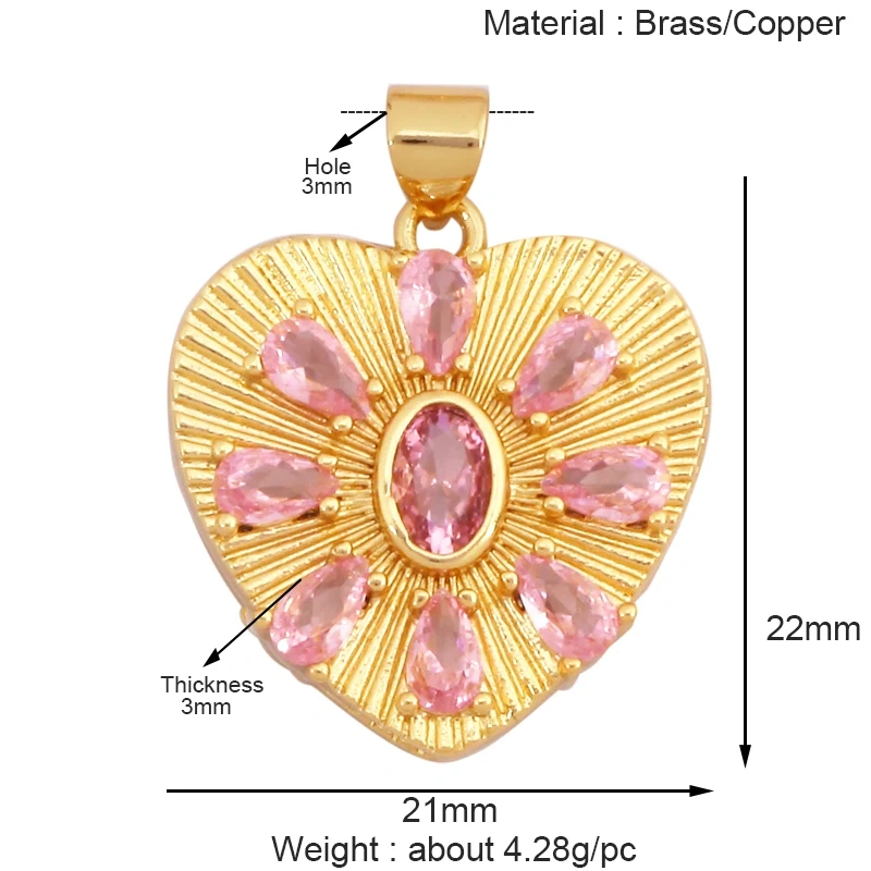 Fashion Colorful Zircon Focal Love Heart Star Charm Pendant,18K Gold Plated Necklace Bracelet DIY Handmade Jewelry Supplies K81
