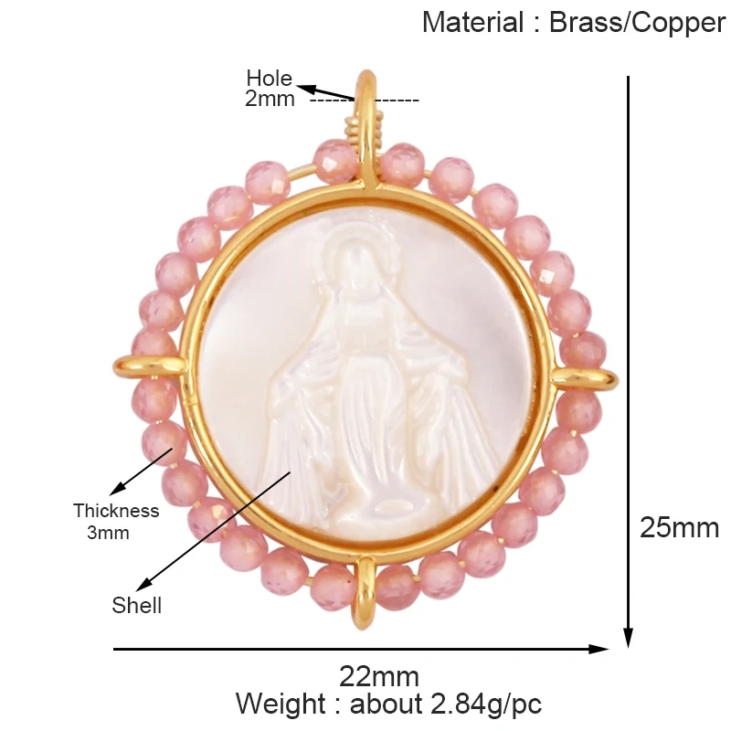 Holy Religious Jesus Cross Virgin Mary Charms Pendant,18K Gold Plated Colourful Zircon Shell Jewelry Necklace Accessories M63