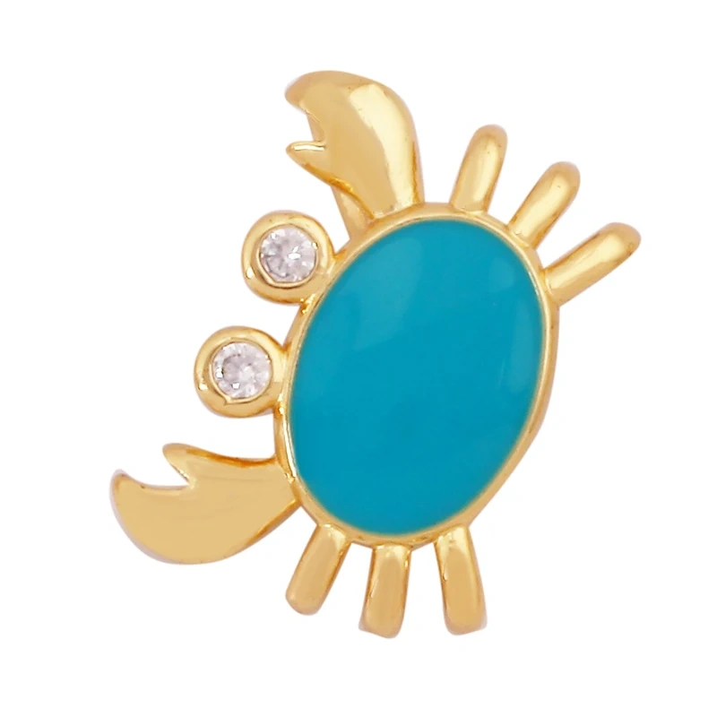 Marine Organism Fish Sea Conch Horse Shell Starfish Crab Fishbone Charm Pendant,Gold Plated Zircon Jewelry Finding Supplies K73