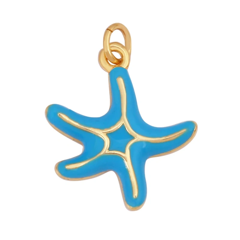 Trendy Ocean Scallop Starfish Dolphin Seahorse Charm Necklace Pendant,Multicolor Enamel Summer Beach Holiday Jewelry Supply K80