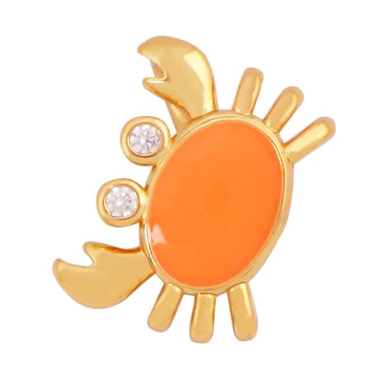Marine Organism Fish Sea Conch Horse Shell Starfish Crab Fishbone Charm Pendant,Gold Plated Zircon Jewelry Finding Supplies K73