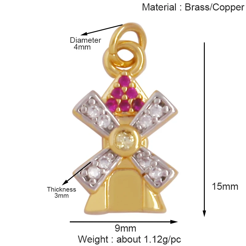 Cowboy Hat Boots Key Glasses Aircraft Windmill Slipper Sports Charm Pendant,Zirconia 18K Gold Necklace Craft Jewelry Supply K78