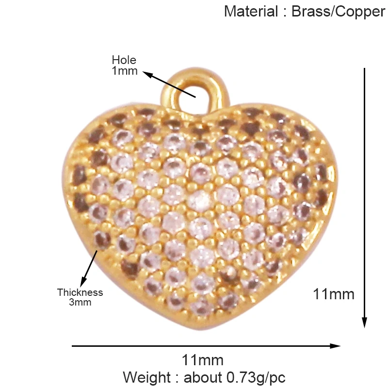 Fashion Colorful Zircon Focal Love Heart Star Charm Pendant,18K Gold Plated Necklace Bracelet DIY Handmade Jewelry Supplies K81