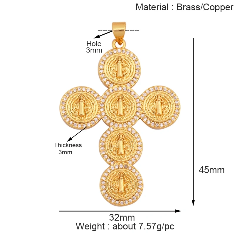 Holy Religious Jesus Cross Virgin Mary Charms Pendant,18K Gold Plated Colourful Zircon Shell Jewelry Necklace Accessories K63