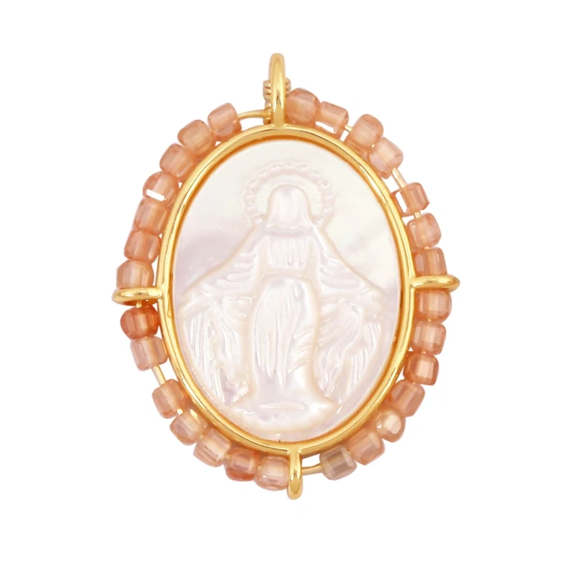 Holy Religious Jesus Cross Virgin Mary Charms Pendant,18K Gold Plated Colourful Zircon Shell Jewelry Necklace Accessories K63