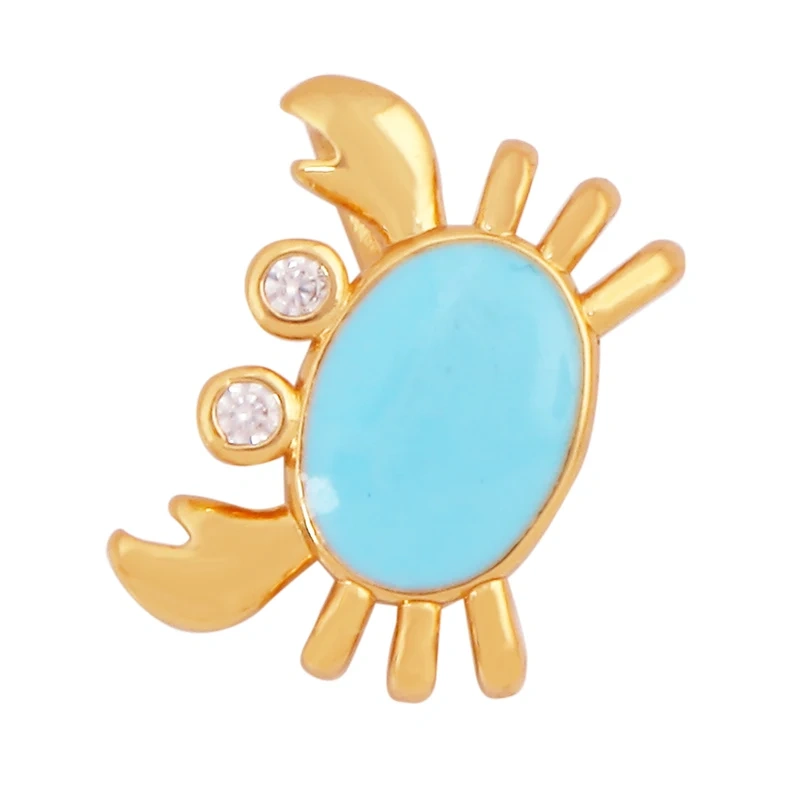 Marine Organism Fish Sea Conch Horse Shell Starfish Crab Fishbone Charm Pendant,Gold Plated Zircon Jewelry Finding Supplies K73