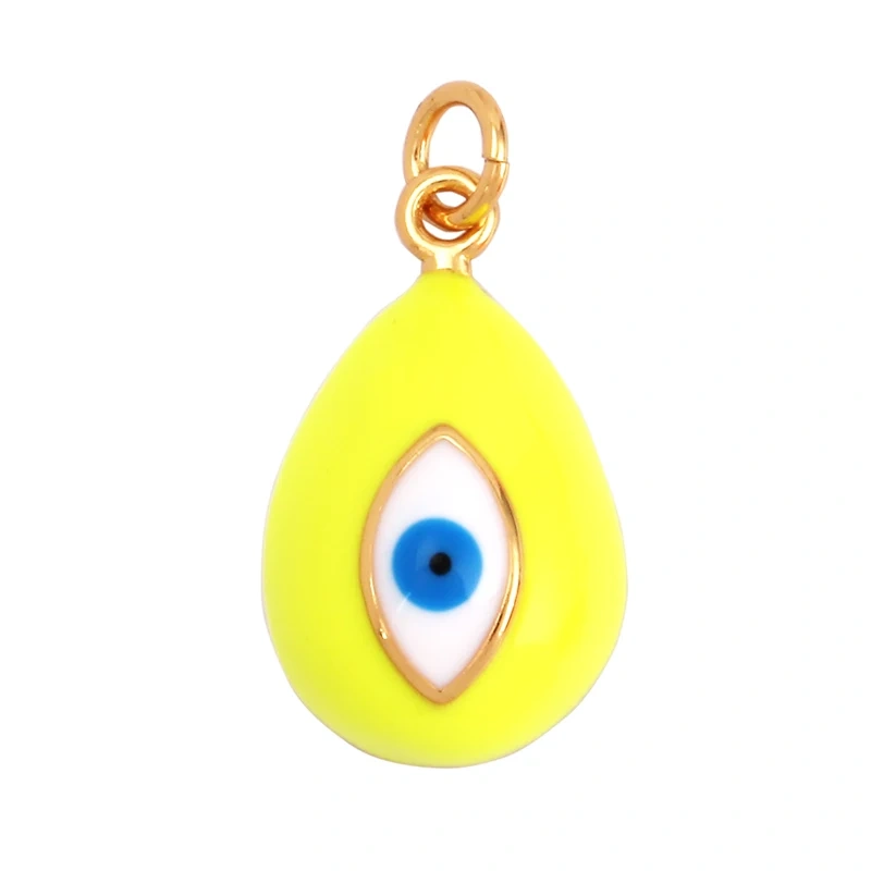 Evil Eye Teardrop Enamel Charm Neon Pink Orange Turquoise Blue Oil Dropped,Real Gold Plated ,Necklace Bracelet Pendant M09 M93