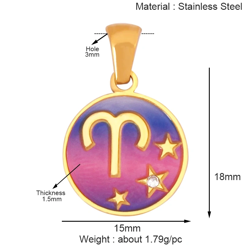 316 Stainless Steel Trendy Zodiac Horoscope Sign Medallion Charm Pendant,18K Gold Plated Necklace Bracelet Jewelry Supplies K77