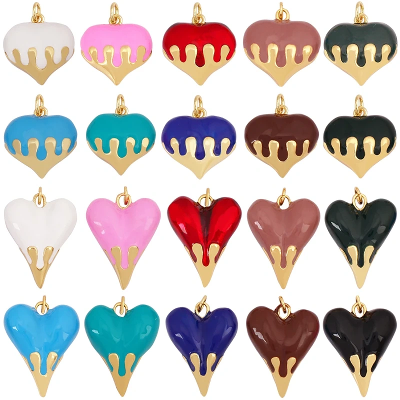 Fashion Colorful Dripping Oil Enamel Flowing Heart Charm Pendant,18K Gold Plated,Necklace Pendant Handmade Jewelry Supplies K39