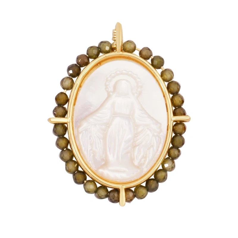 Holy Religious Jesus Cross Virgin Mary Charms Pendant,18K Gold Plated Colourful Zircon Shell Jewelry Necklace Accessories K63