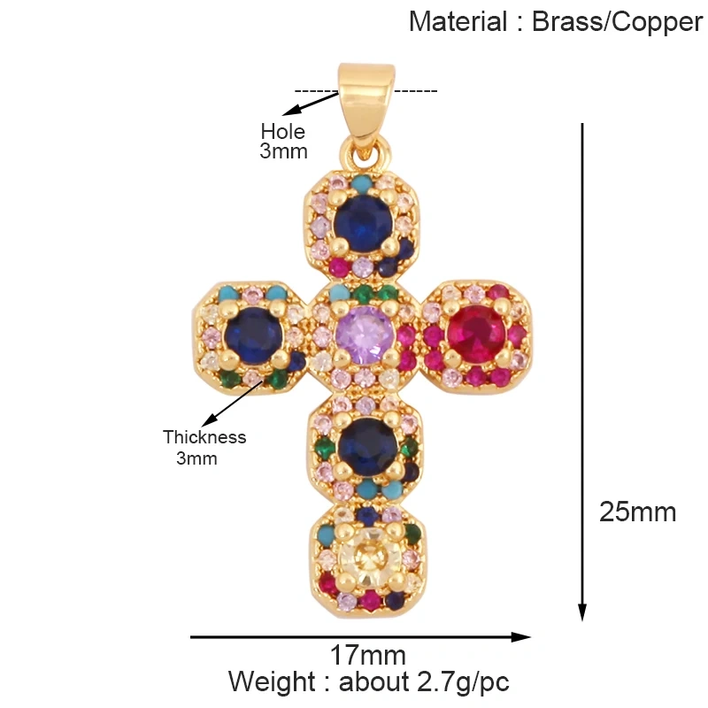 Holy Religious Jesus Cross Virgin Mary Charms Pendant,18K Gold Plated Colourful Zircon Shell Jewelry Necklace Accessories M63