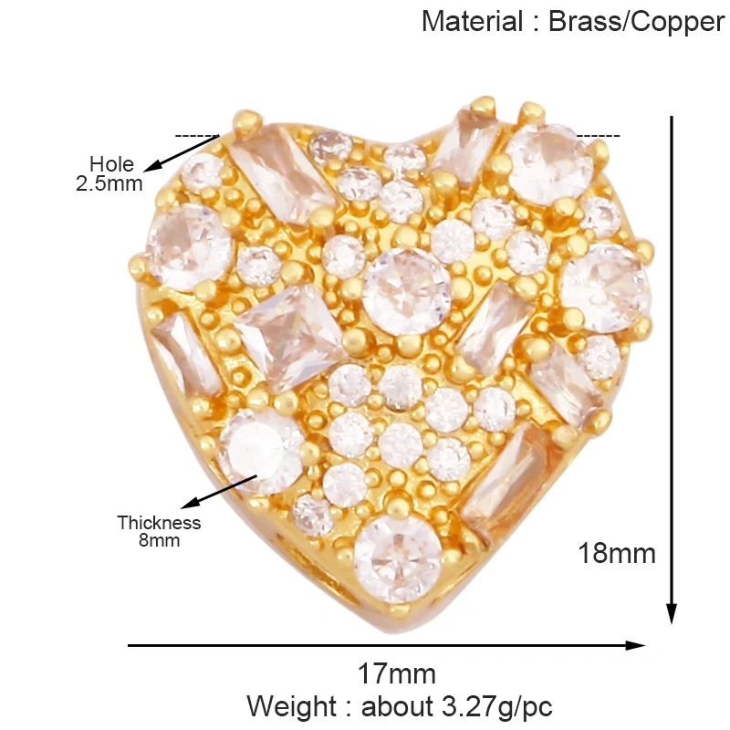 Fashion Colorful Zircon Focal Love Heart Star Charm Pendant,18K Gold Plated Necklace Bracelet DIY Handmade Jewelry Supplies K81