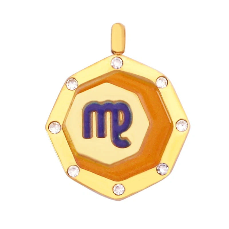 316 Stainless Steel Trendy Zodiac Horoscope Sign Medallion Charm Pendant,18K Gold Plated Necklace Bracelet Jewelry Supplies K77