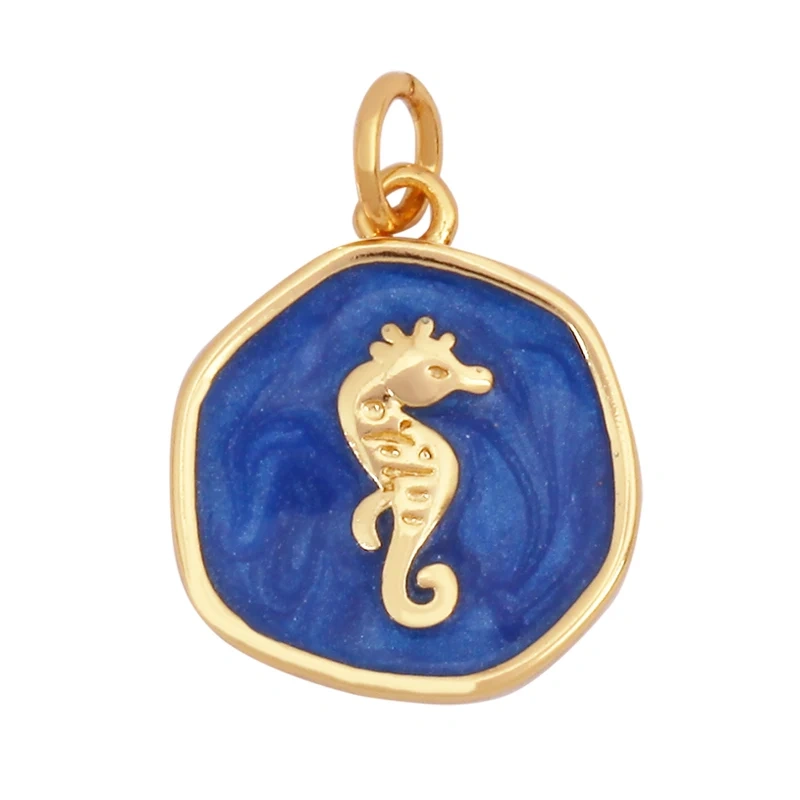 Trendy Ocean Scallop Starfish Dolphin Seahorse Charm Necklace Pendant,Multicolor Enamel Summer Beach Holiday Jewelry Supply K80