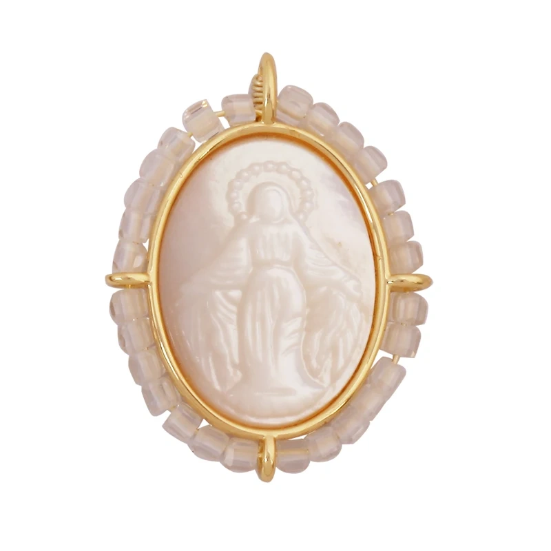 Holy Religious Jesus Cross Virgin Mary Charms Pendant,18K Gold Plated Colourful Zircon Shell Jewelry Necklace Accessories K63