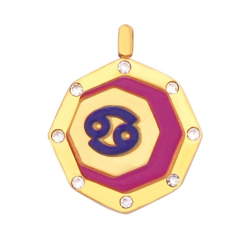 316 Stainless Steel Trendy Zodiac Horoscope Sign Medallion Charm Pendant,18K Gold Plated Necklace Bracelet Jewelry Supplies K77