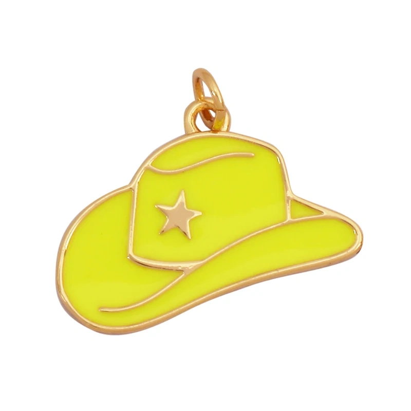 Trendy Cowboy Hat Boots Colorful Enamel Charm Pendants,Fashion 18K Gold Plated Cap Necklace Making Accessories Supplies K77