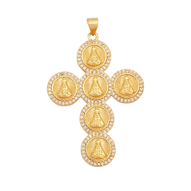 Holy Religious Jesus Cross Virgin Mary Charms Pendant,18K Gold Plated Colourful Zircon Shell Jewelry Necklace Accessories K63