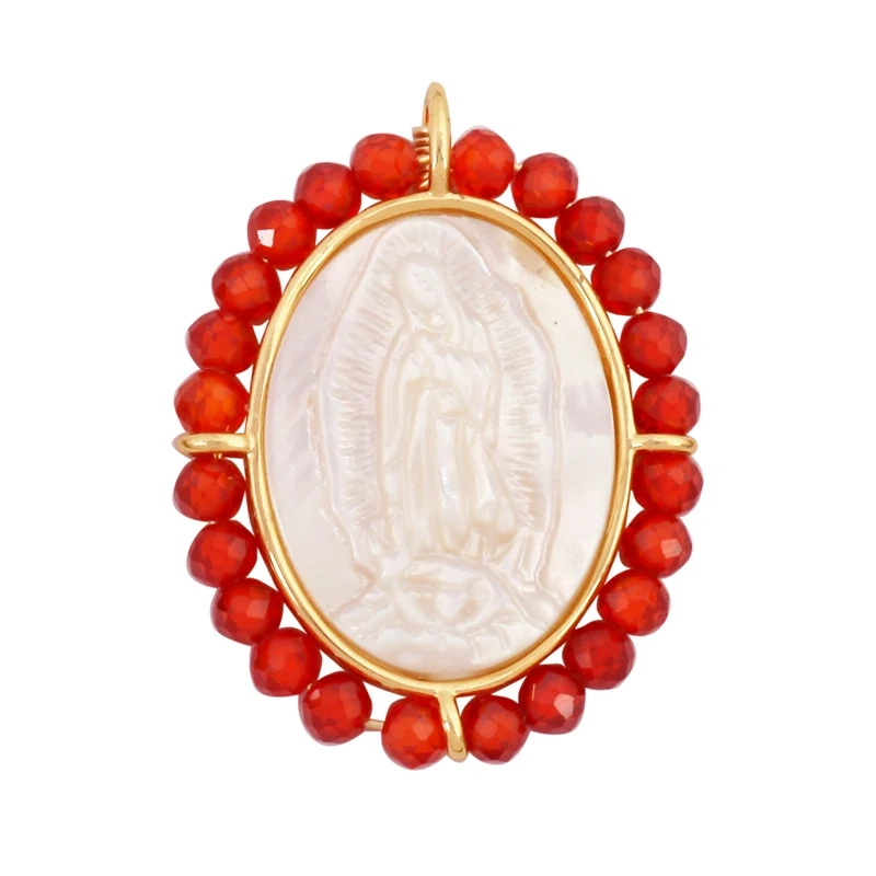 Holy Religious Jesus Cross Virgin Mary Charms Pendant,18K Gold Plated Colourful Zircon Shell Jewelry Necklace Accessories K63