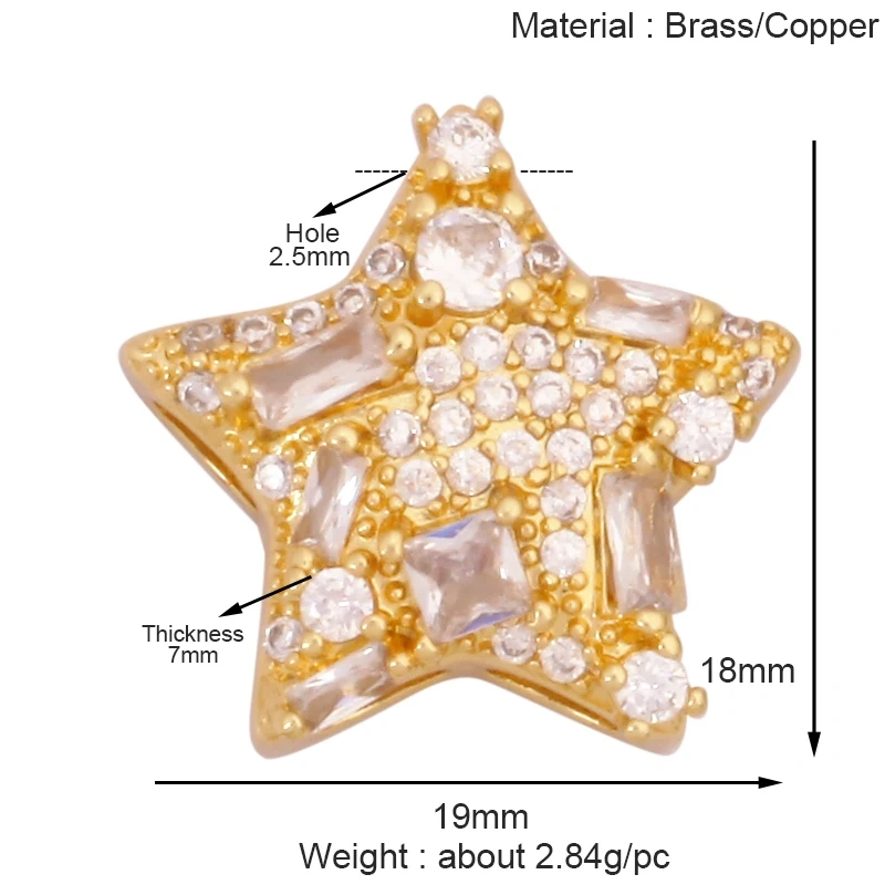 Fashion Colorful Zircon Focal Love Heart Star Charm Pendant,18K Gold Plated Necklace Bracelet DIY Handmade Jewelry Supplies K81