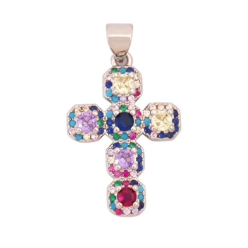 Holy Religious Jesus Cross Virgin Mary Charms Pendant,18K Gold Plated Colourful Zircon Shell Jewelry Necklace Accessories M63