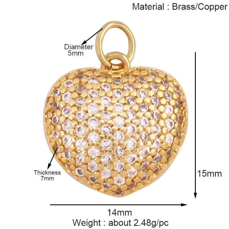 Fashion Colorful Zircon Focal Love Heart Star Charm Pendant,18K Gold Plated Necklace Bracelet DIY Handmade Jewelry Supplies K81