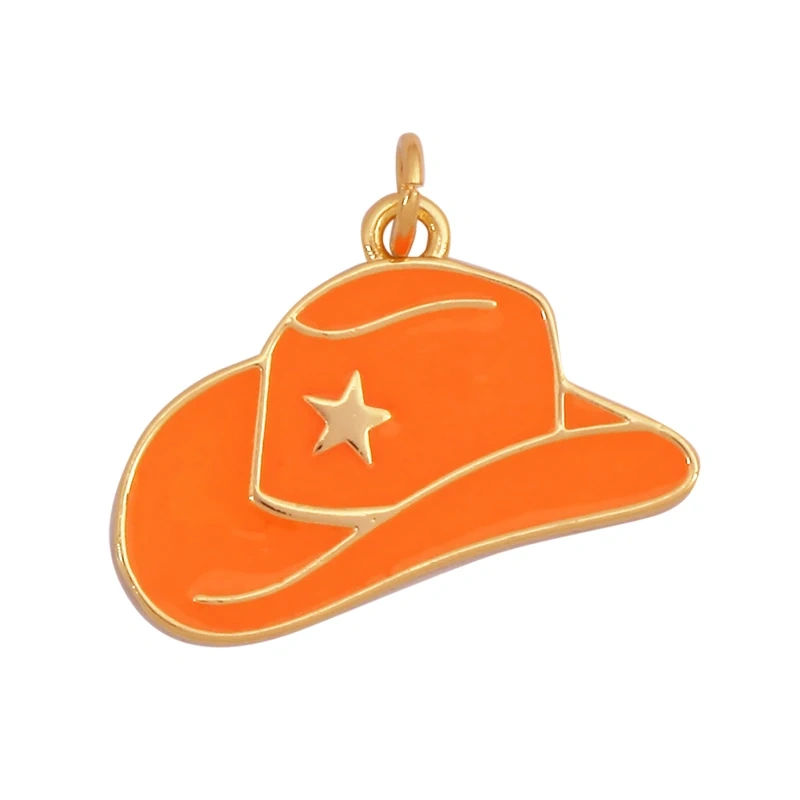 Trendy Cowboy Hat Boots Colorful Enamel Charm Pendants,Fashion 18K Gold Plated Cap Necklace Making Accessories Supplies K77