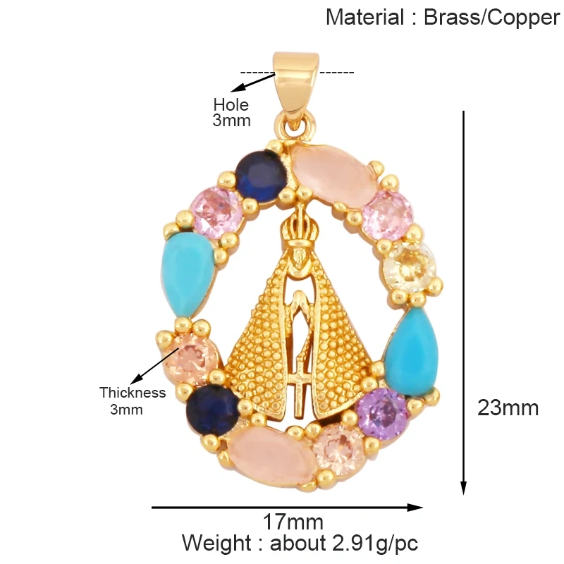 Holy Religious Jesus Cross Virgin Mary Charms Pendant,18K Gold Plated Colourful Zircon Shell Jewelry Necklace Accessories K63