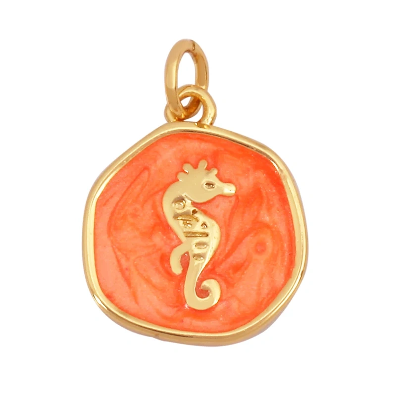 Trendy Ocean Scallop Starfish Dolphin Seahorse Charm Necklace Pendant,Multicolor Enamel Summer Beach Holiday Jewelry Supply K80