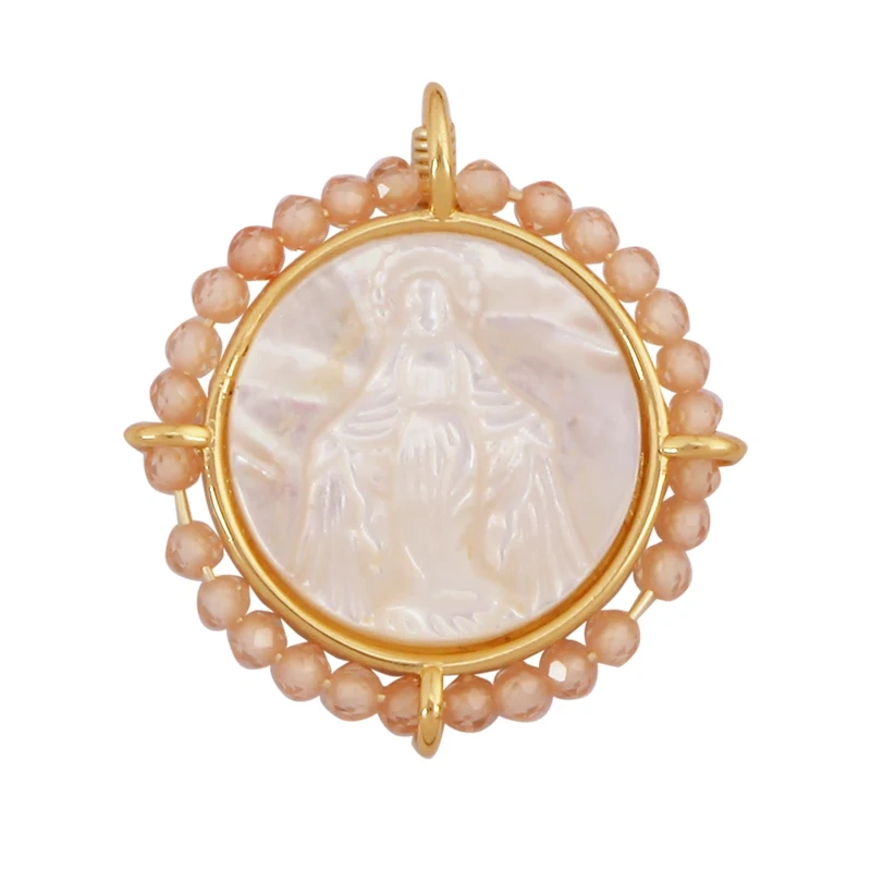 Holy Religious Jesus Cross Virgin Mary Charms Pendant,18K Gold Plated Colourful Zircon Shell Jewelry Necklace Accessories K63