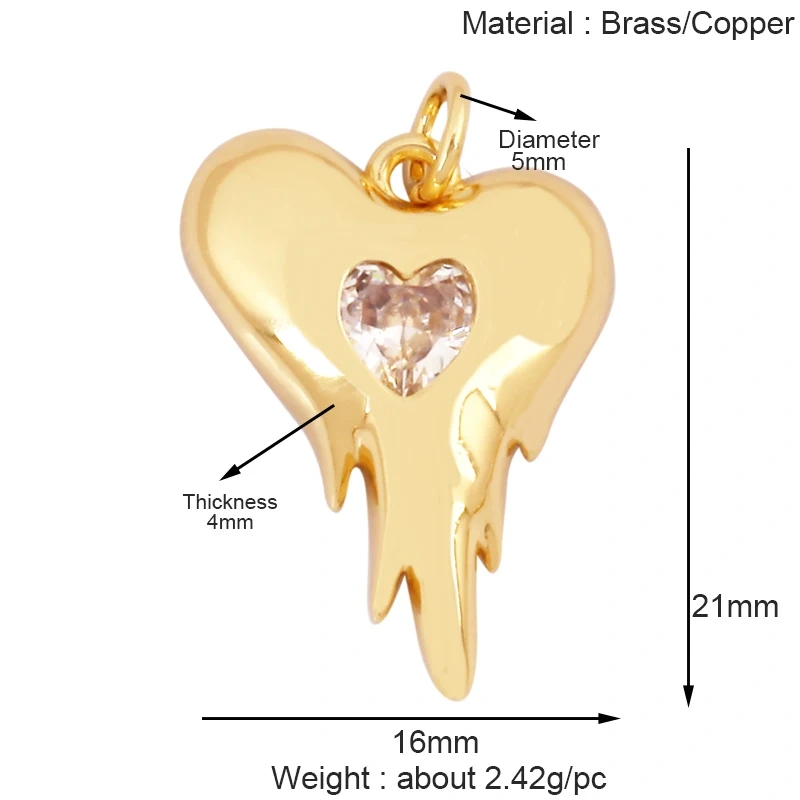 Fashion Colorful Zircon Focal Love Heart Star Charm Pendant,18K Gold Plated Necklace Bracelet DIY Handmade Jewelry Supplies K81
