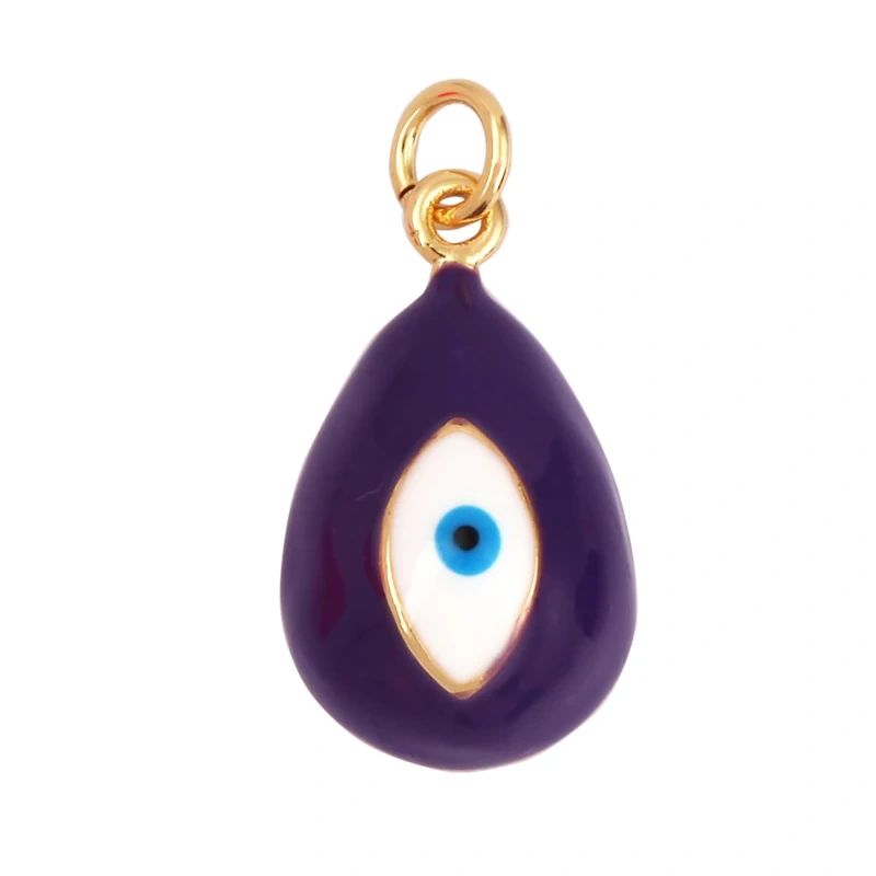 Evil Eye Teardrop Enamel Charm Neon Pink Orange Turquoise Blue Oil Dropped,Real Gold Plated ,Necklace Bracelet Pendant M09 M93