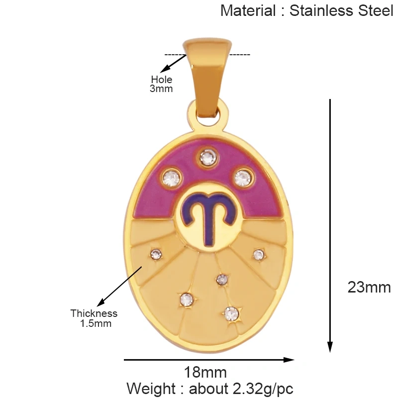 316 Stainless Steel Trendy Zodiac Horoscope Sign Medallion Charm Pendant,18K Gold Plated Necklace Bracelet Jewelry Supplies K77