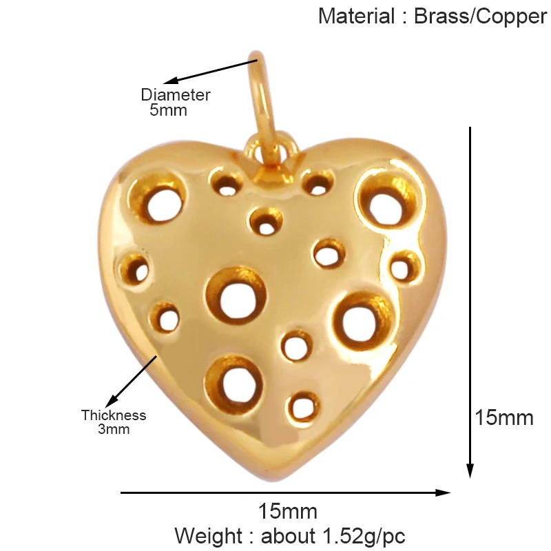 Fashion Colorful Zircon Focal Love Heart Star Charm Pendant,18K Gold Plated Necklace Bracelet DIY Handmade Jewelry Supplies K81