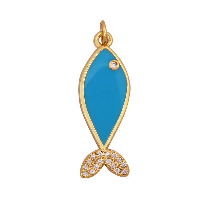 Marine Organism Fish Sea Conch Horse Shell Starfish Crab Fishbone Charm Pendant,Gold Plated Zircon Jewelry Finding Supplies K73