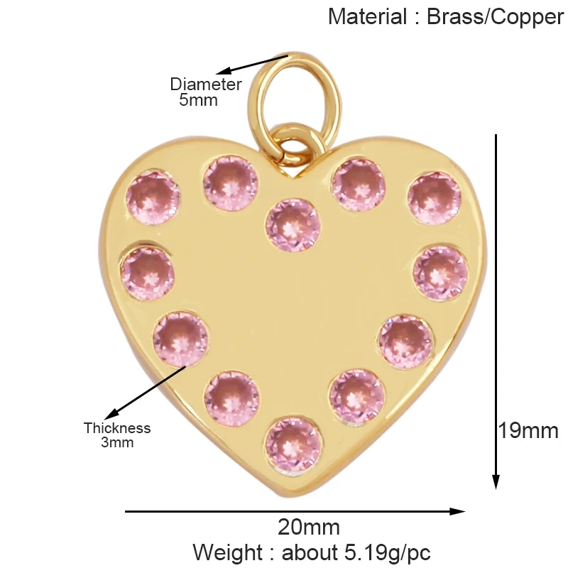 Fashion Colorful Zircon Focal Love Heart Star Charm Pendant,18K Gold Plated Necklace Bracelet DIY Handmade Jewelry Supplies K81