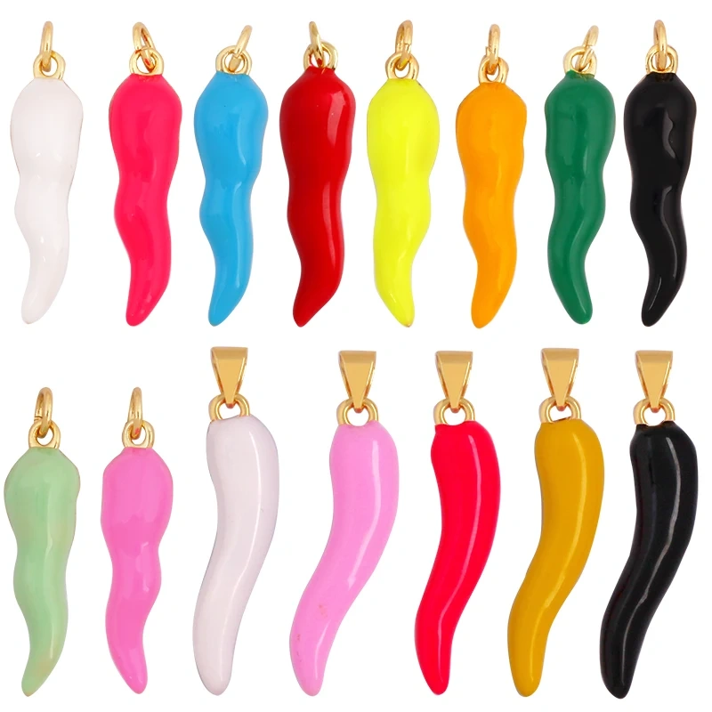 Trendy Colourful Pepper Charm Pendant,Rainbow 18k Gold Zircon Jewelry Findings Necklace Accessories K76