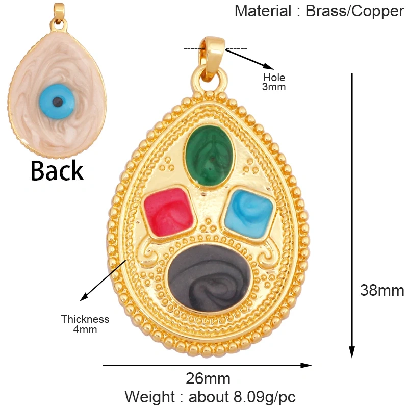 Trendy Colorful Evil Eye Charm Pendant Stone for Necklace,18K Gold Plated Zircon Bracelet Jewelry Accessories Supplies K60