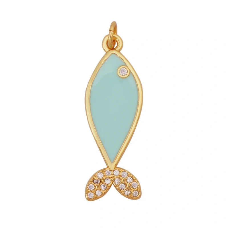 Marine Organism Fish Sea Conch Horse Shell Starfish Crab Fishbone Charm Pendant,Gold Plated Zircon Jewelry Finding Supplies K73