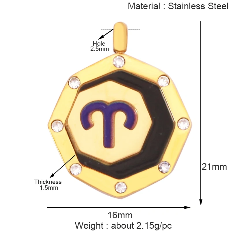 316 Stainless Steel Trendy Zodiac Horoscope Sign Medallion Charm Pendant,18K Gold Plated Necklace Bracelet Jewelry Supplies K77