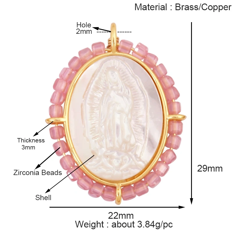 Holy Religious Jesus Cross Virgin Mary Charms Pendant,18K Gold Plated Colourful Zircon Shell Jewelry Necklace Accessories K63