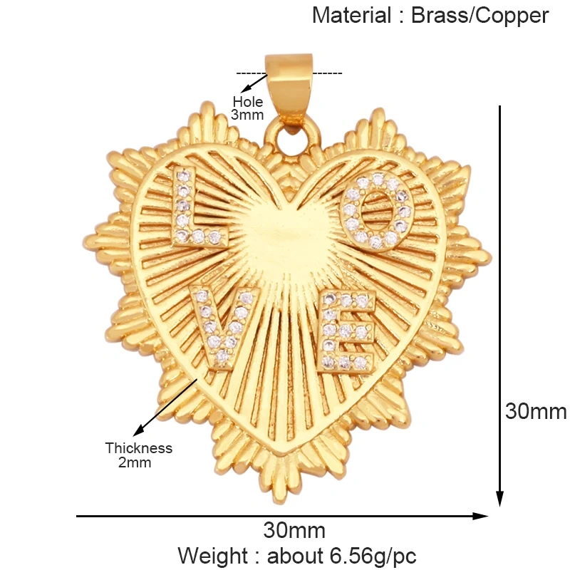 Fashion Colorful Zircon Focal Love Heart Star Charm Pendant,18K Gold Plated Necklace Bracelet DIY Handmade Jewelry Supplies K81