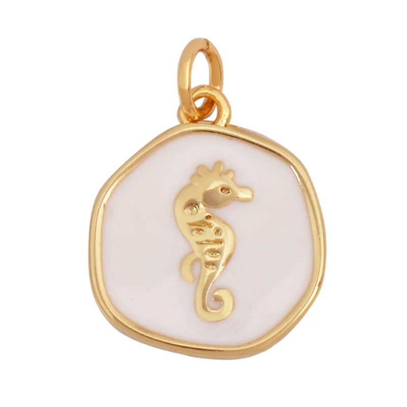 Trendy Ocean Scallop Starfish Dolphin Seahorse Charm Necklace Pendant,Multicolor Enamel Summer Beach Holiday Jewelry Supply K80