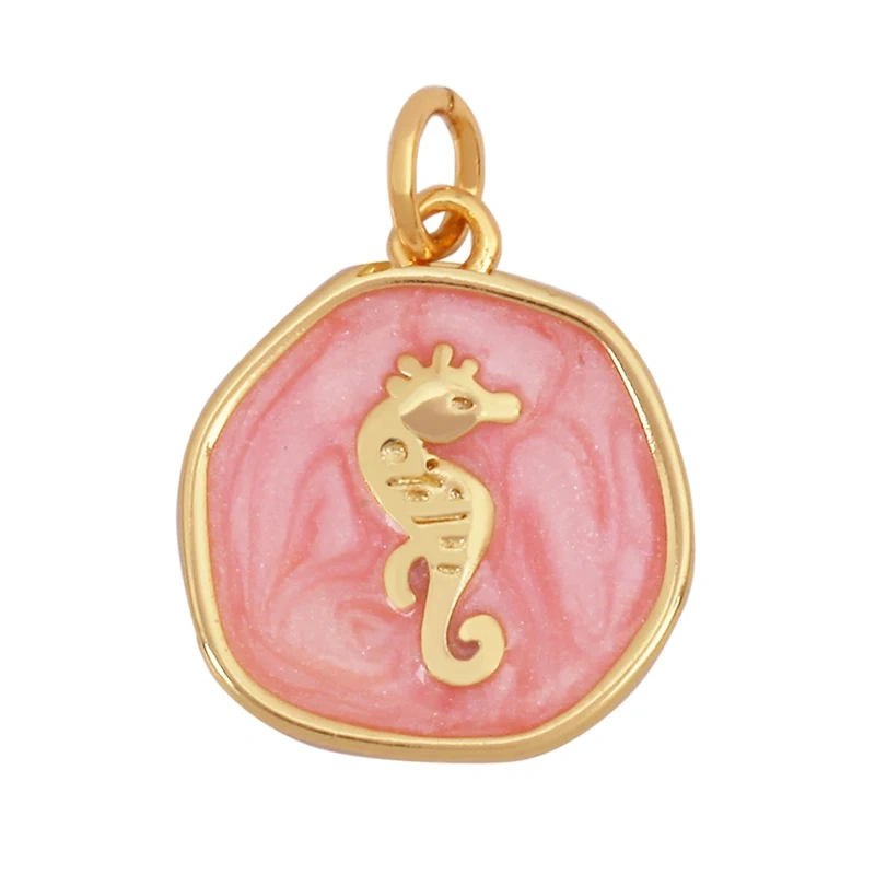 Trendy Ocean Scallop Starfish Dolphin Seahorse Charm Necklace Pendant,Multicolor Enamel Summer Beach Holiday Jewelry Supply K80